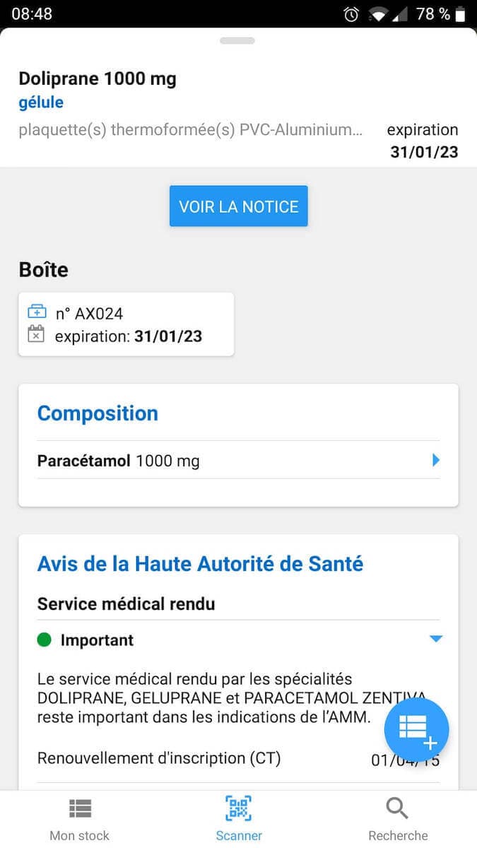 capture de la vue Détails du scan