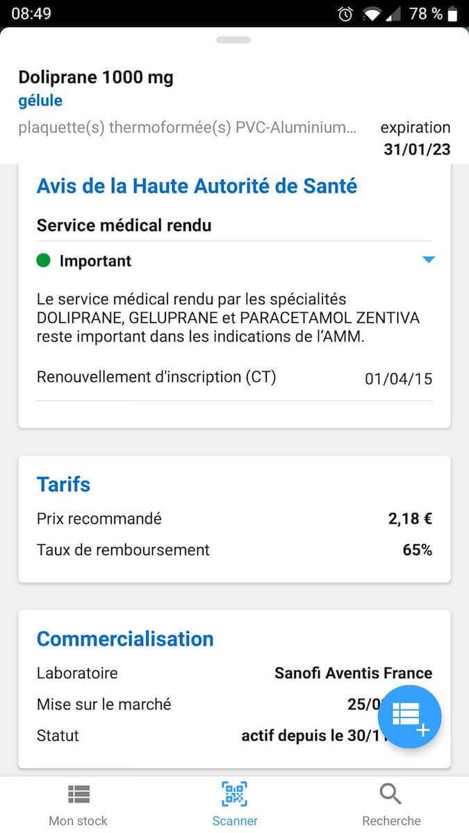 capture de la vue Détails du scan (suite)