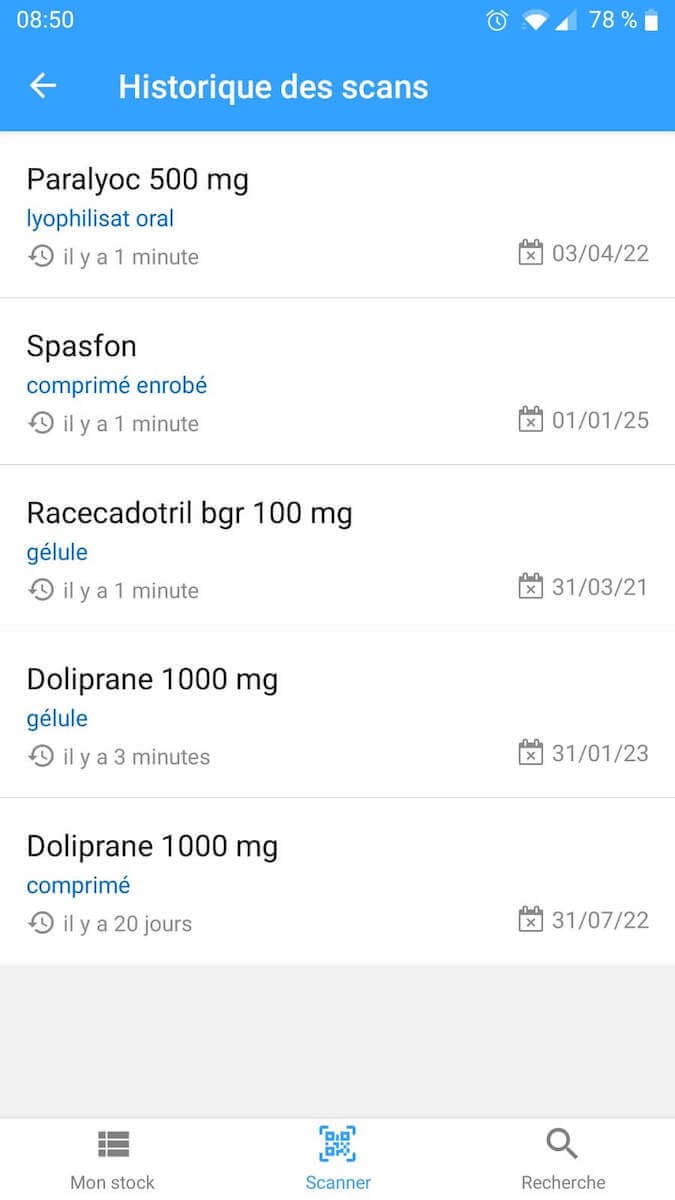 capture de l'écran Historique de recherche
