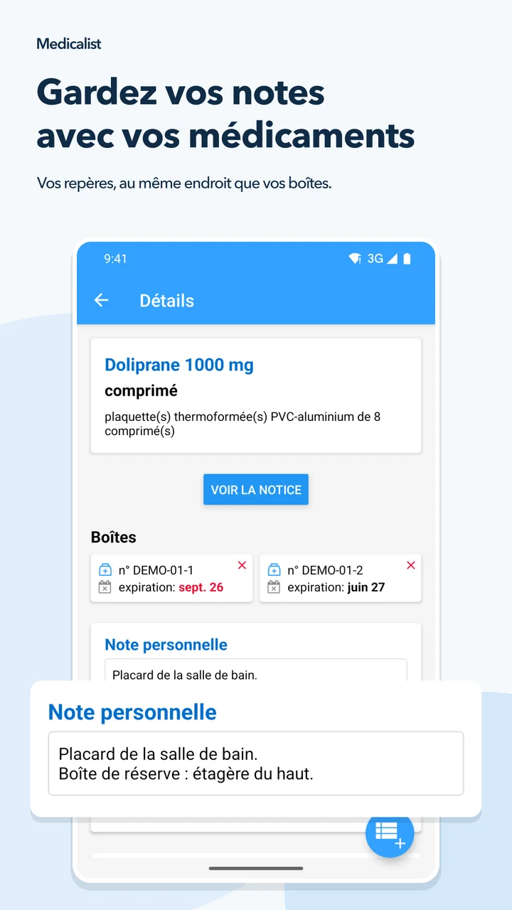 Gardez vos notes avec vos médicaments